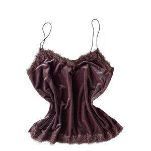 K. Jordan Purple /Mauve Velvet Velour Cami Tank Top Lace Trim Size L